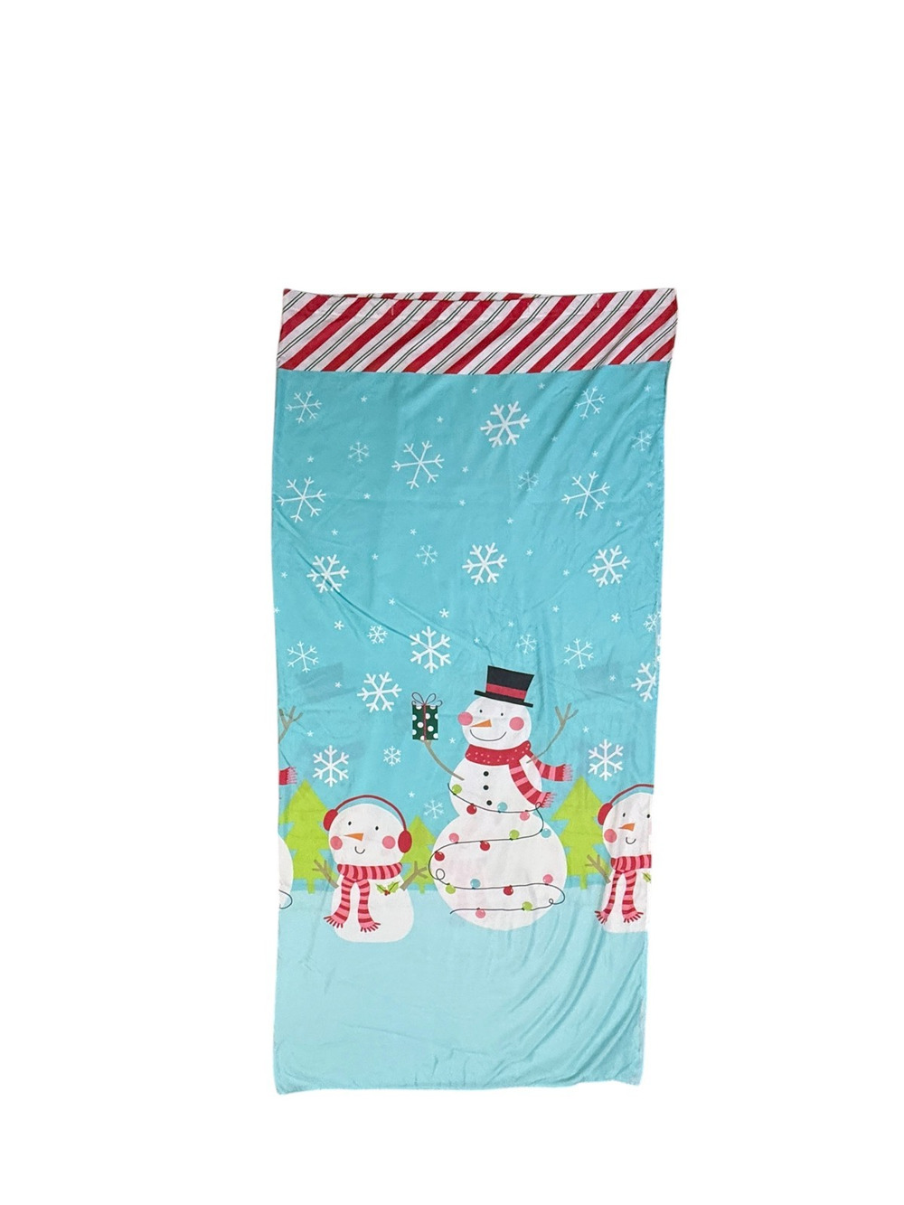 Tinsel Town Christmas Themed Shower Curtain Blue Red Snowmen Holiday Winter